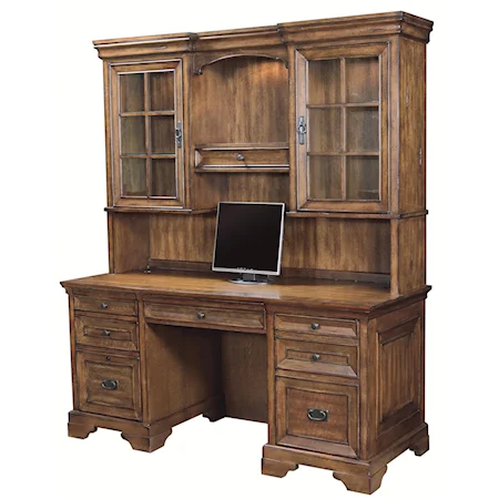 Kneehole Credenza and 3-Way Light Display Hutch Combination